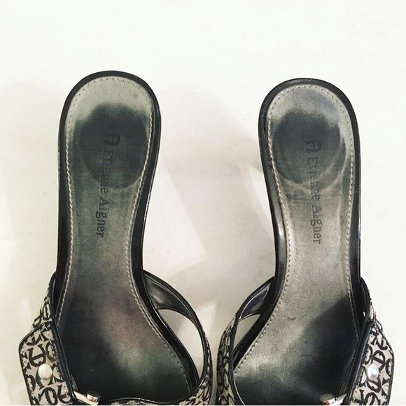 VINTAGE Etienne Aigner Black Slip On Heel Size 6.5 - Picture 5 of 8